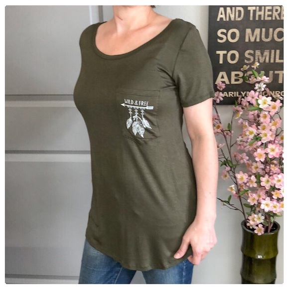 💕Wild & Free olive tee with tribal print💕 - Picture 2 of 7